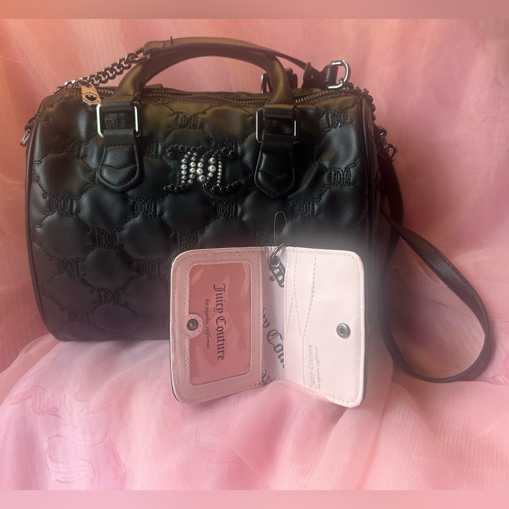 Juicy Couture Tie the Knot Black Liquorice Satchel /Crossbody Wallet Set - Picture 3 of 12